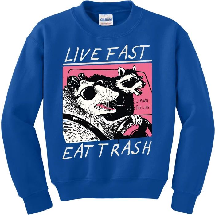 Live Fast Eat Trash Animal Raccoon Kids Sweatshirt