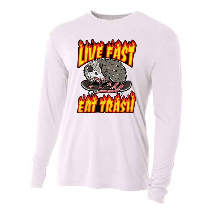 Live Fast Eat Trash Possum Vintage Funny Skateboard Cooling Performance Long Sleeve Crew