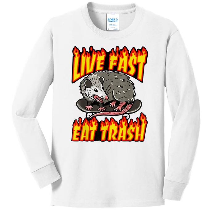 Live Fast Eat Trash Possum Vintage Funny Skateboard Kids Long Sleeve Shirt