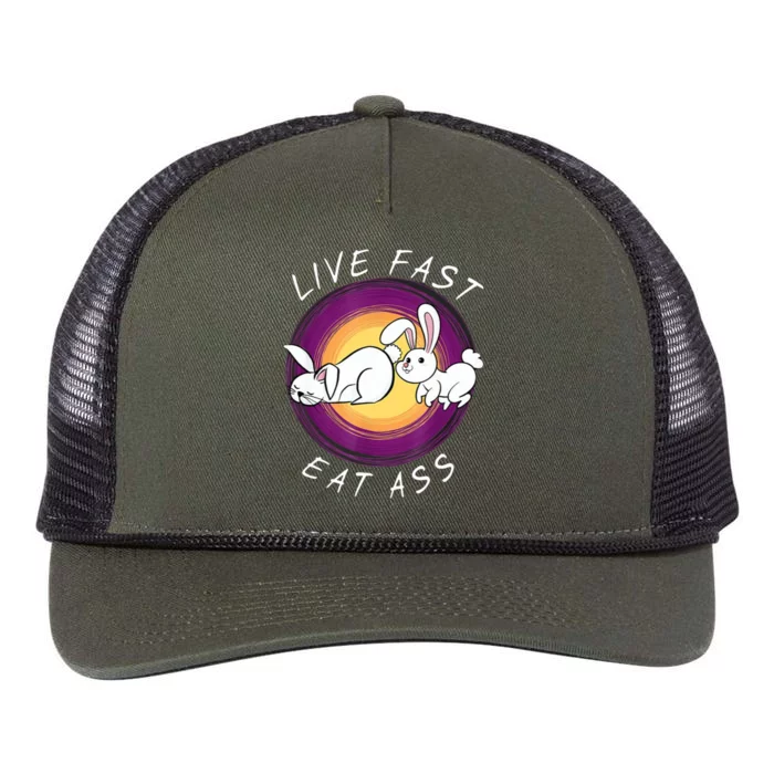 Live Fast Eat Ass Funny Rabbits Bunny Retro Rope Trucker Hat Cap