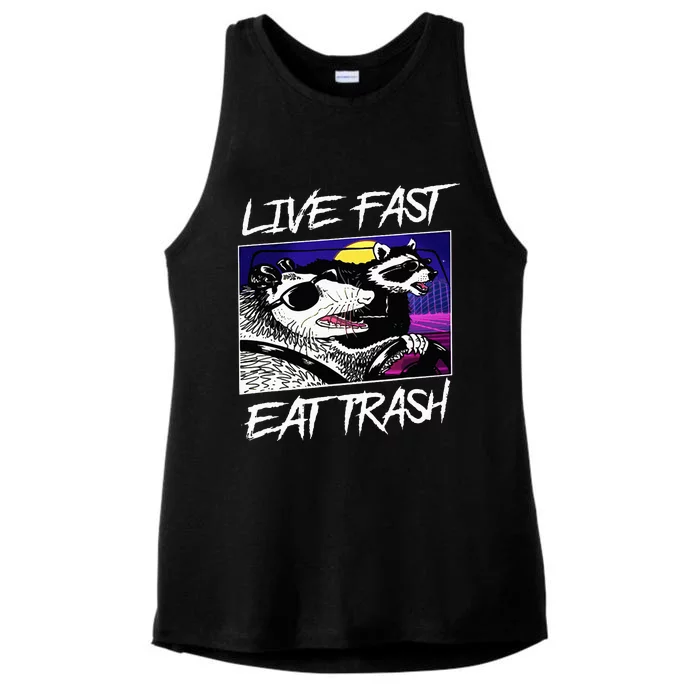 Live Fast Eat Trash Panda Raccoon Opossum Enthusiasts Ladies Tri-Blend Wicking Tank