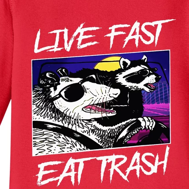 Live Fast Eat Trash Panda Raccoon Opossum Enthusiasts Baby Long Sleeve Bodysuit