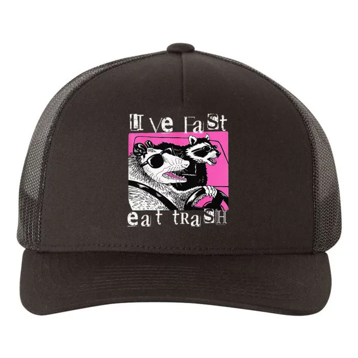 Live Fast Eat Trash Tee Funny Possum Racoon Retro Sunglasses Yupoong Adult 5-Panel Trucker Hat