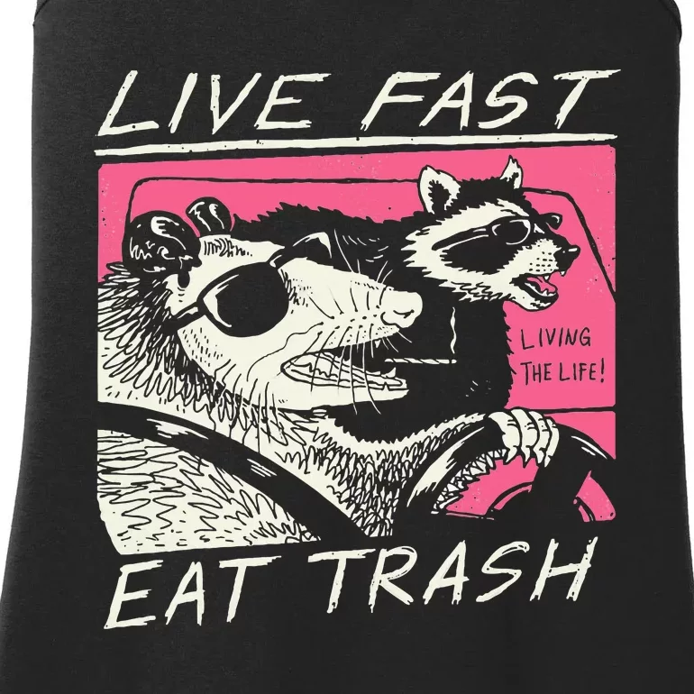 Live Fast Eat Trash And Get Hit By A Car Sunset Raccoon Ladies Essential Tank