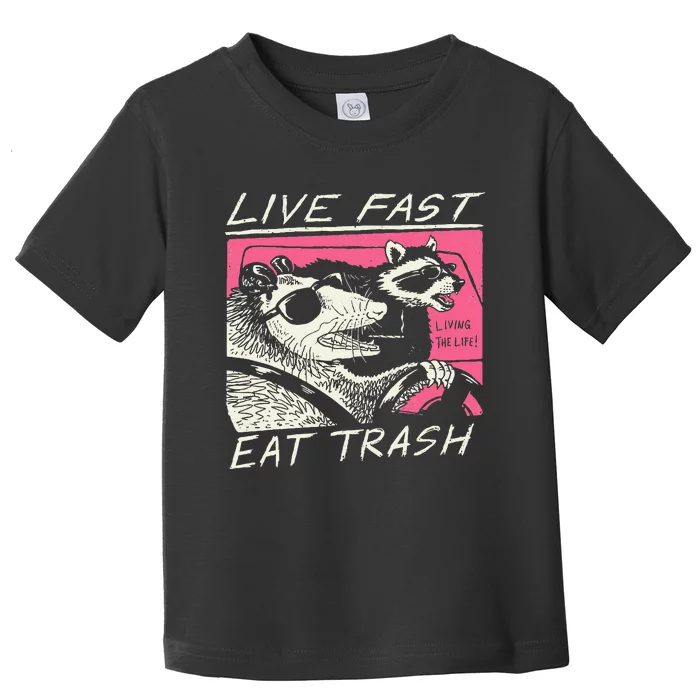 Live Fast Eat Trash And Get Hit By A Car Sunset Raccoon Toddler T-Shirt