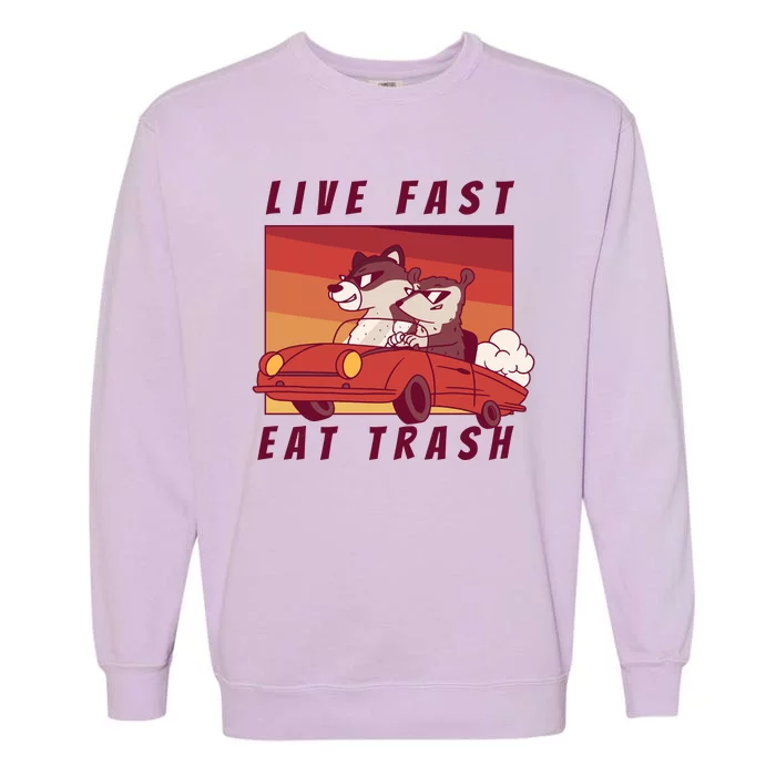 Live Fast Eat Trash Race Car Funny Raccoon Garment-Dyed Sweatshirt