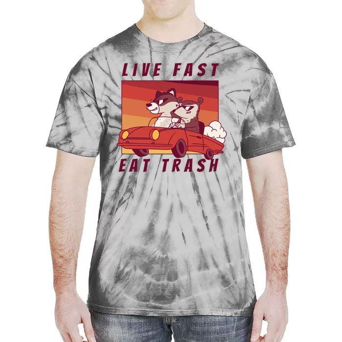 Live Fast Eat Trash Race Car Funny Raccoon Tie-Dye T-Shirt