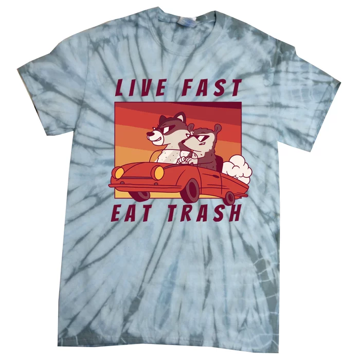 Live Fast Eat Trash Race Car Funny Raccoon Tie-Dye T-Shirt