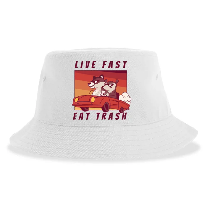 Live Fast Eat Trash Race Car Funny Raccoon Sustainable Bucket Hat