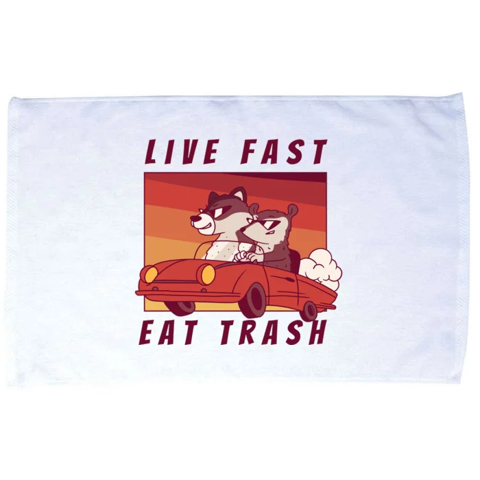 Live Fast Eat Trash Race Car Funny Raccoon Microfiber Hand Towel