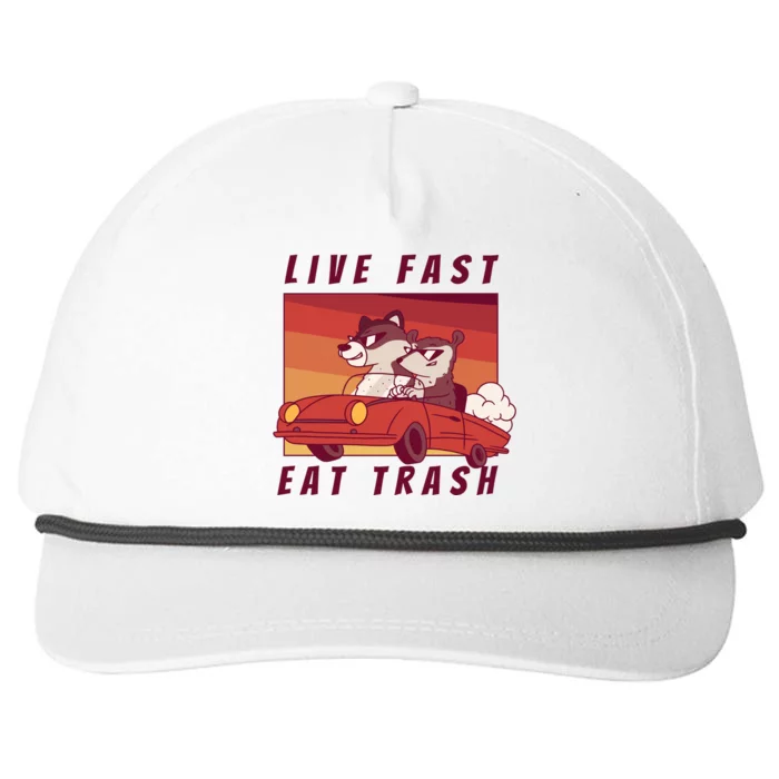 Live Fast Eat Trash Race Car Funny Raccoon Snapback Five-Panel Rope Hat