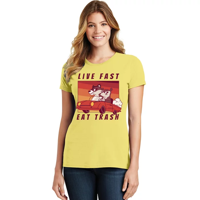 Live Fast Eat Trash Race Car Funny Raccoon Women's T-Shirt