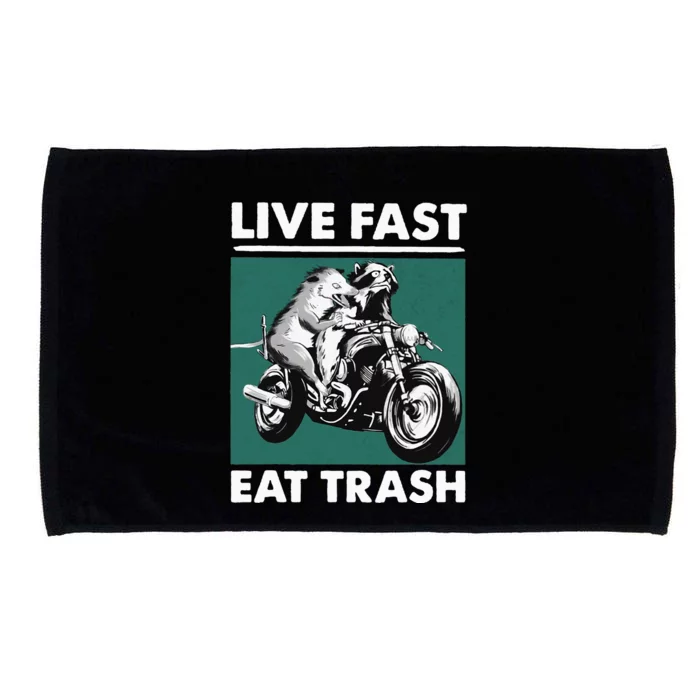 Live Fast Eat Trash Raccoon Opossum Motorcycle Microfiber Hand Towel