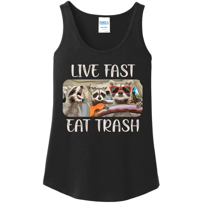 Live Fast Eat Trash Animal Raccoon Ladies Essential Tank