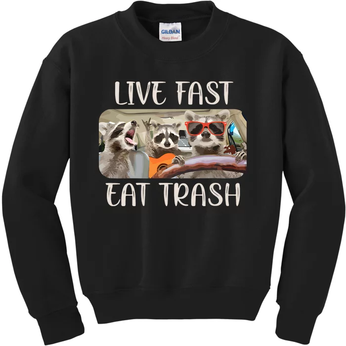 Live Fast Eat Trash Animal Raccoon Kids Sweatshirt