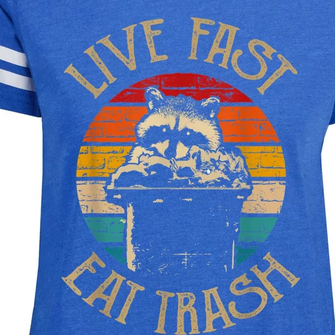 Live Fast Eat Trash Can Raccoon Camping Or Hiking Enza Ladies Jersey Football T-Shirt