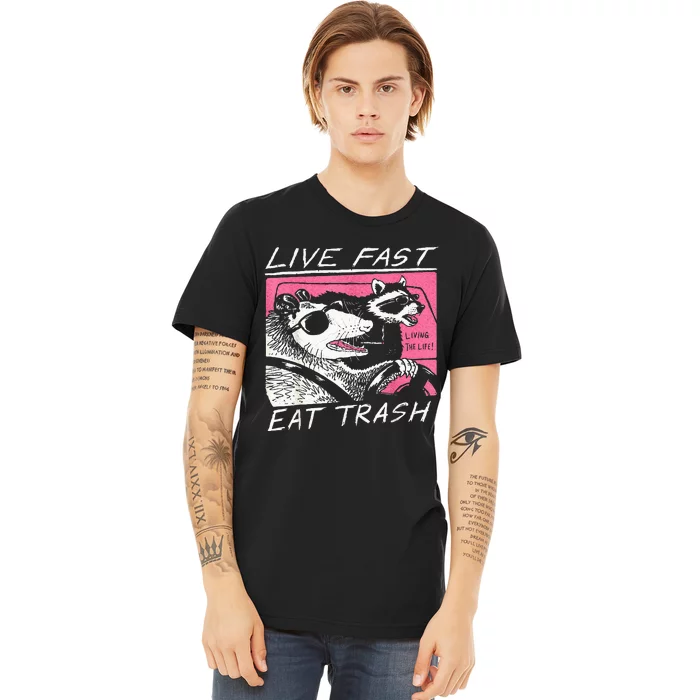 Live Fast Eat Trash And Get Hit By A Car Sunset Raccoon Premium T-Shirt