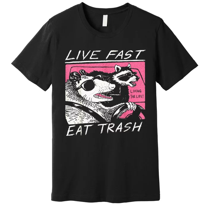 Live Fast Eat Trash And Get Hit By A Car Sunset Raccoon Premium T-Shirt