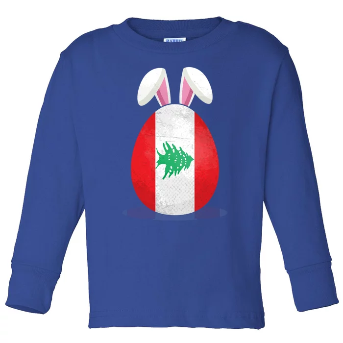 Lebanon Flag Egg Bunny Ears Lebanese Easter Sunday Gift Toddler Long Sleeve Shirt