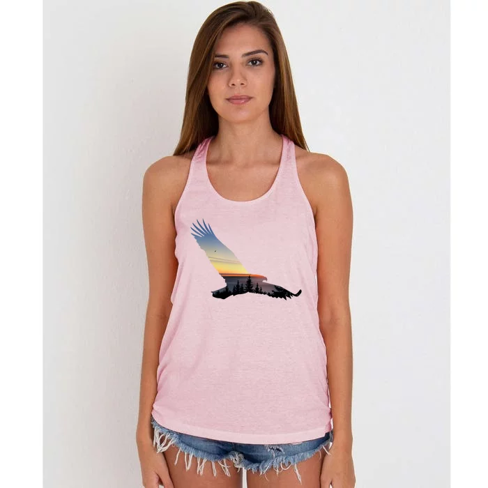 Lovely Flying Eagle Trippy Forest Sky Silhouette Tee Gift Women's Knotted Racerback Tank