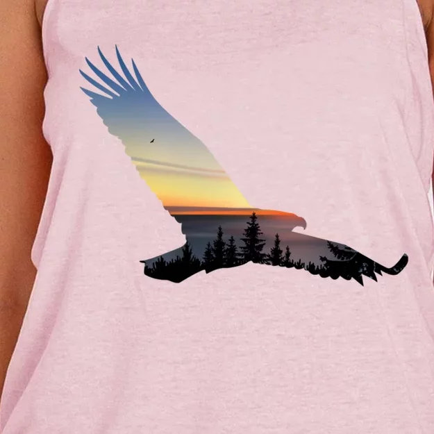 Lovely Flying Eagle Trippy Forest Sky Silhouette Tee Gift Women's Knotted Racerback Tank