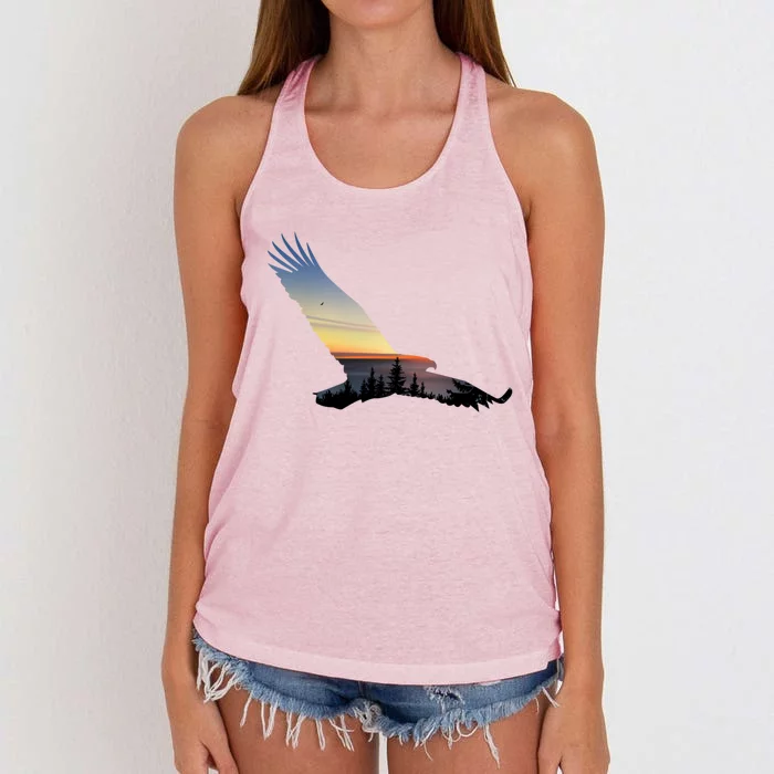 Lovely Flying Eagle Trippy Forest Sky Silhouette Tee Gift Women's Knotted Racerback Tank