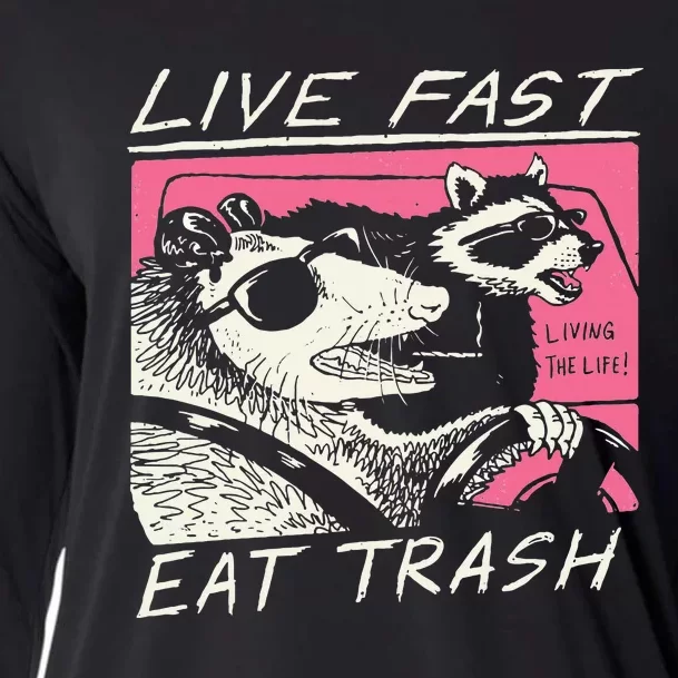 Live Fast Eat Trash And Get Hit By A Car Sunset Raccoon Cooling Performance Long Sleeve Crew