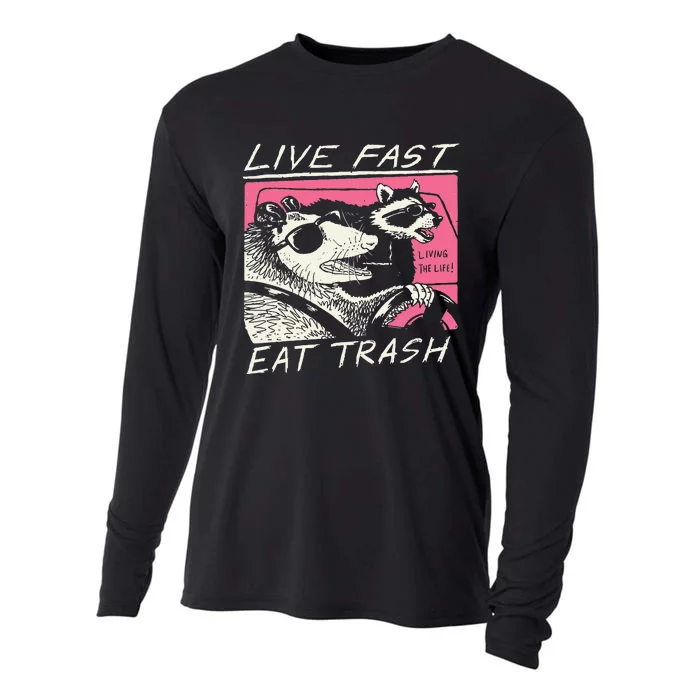 Live Fast Eat Trash And Get Hit By A Car Sunset Raccoon Cooling Performance Long Sleeve Crew