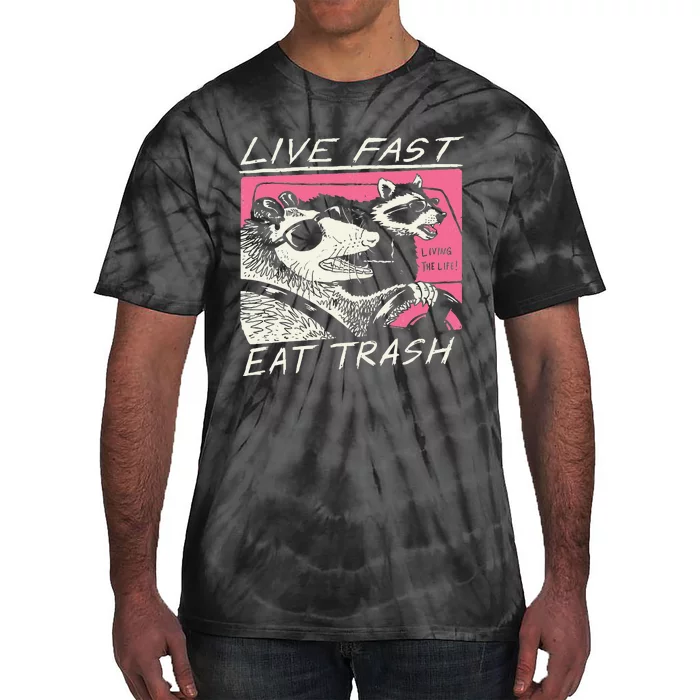 Live Fast Eat Trash And Get Hit By A Car Sunset Raccoon Tie-Dye T-Shirt