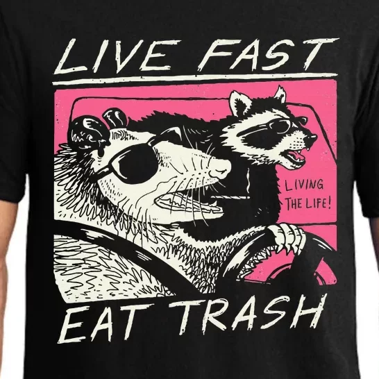 Live Fast Eat Trash And Get Hit By A Car Sunset Raccoon Pajama Set