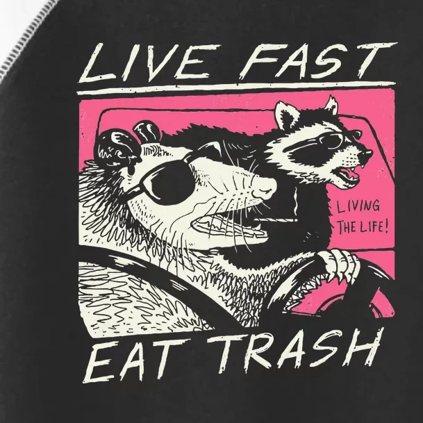 Live Fast Eat Trash And Get Hit By A Car Sunset Raccoon Toddler Fine Jersey T-Shirt