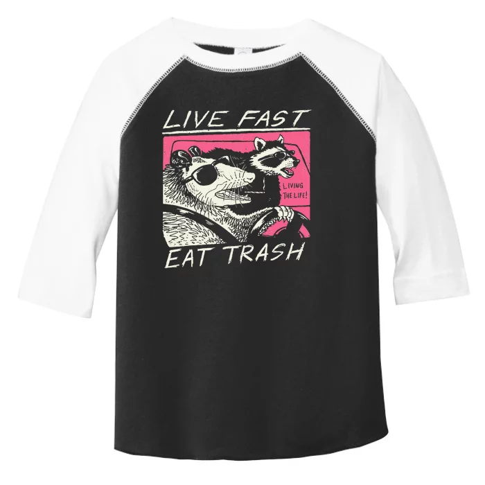 Live Fast Eat Trash And Get Hit By A Car Sunset Raccoon Toddler Fine Jersey T-Shirt