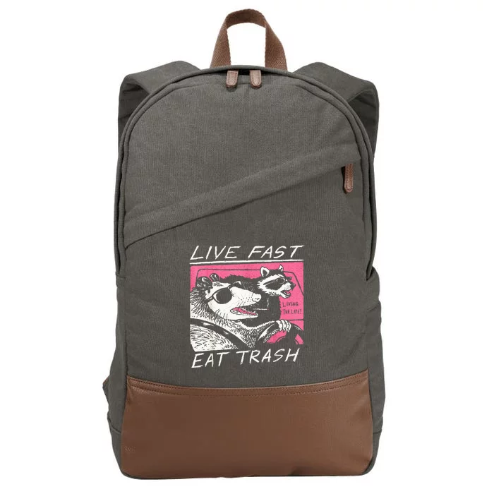 Live Fast Eat Trash And Get Hit By A Car Sunset Raccoon Cotton Canvas Backpack