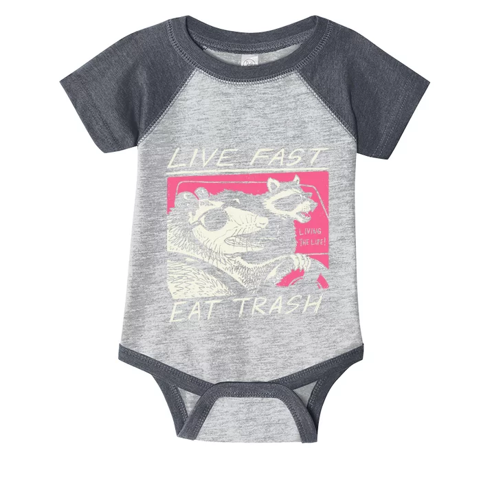 Live Fast Eat Trash And Get Hit By A Car Sunset Raccoon Infant Baby Jersey Bodysuit