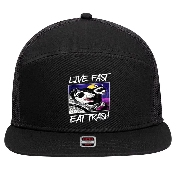 Live Fast Eat Trash Panda Raccoon Opossum Enthusiasts 7 Panel Mesh Trucker Snapback Hat