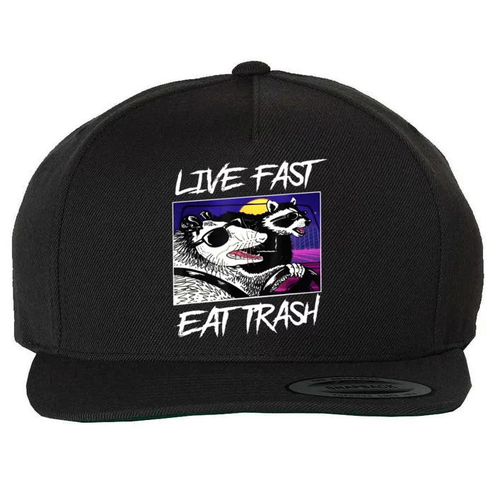 Live Fast Eat Trash Panda Raccoon Opossum Enthusiasts Wool Snapback Cap