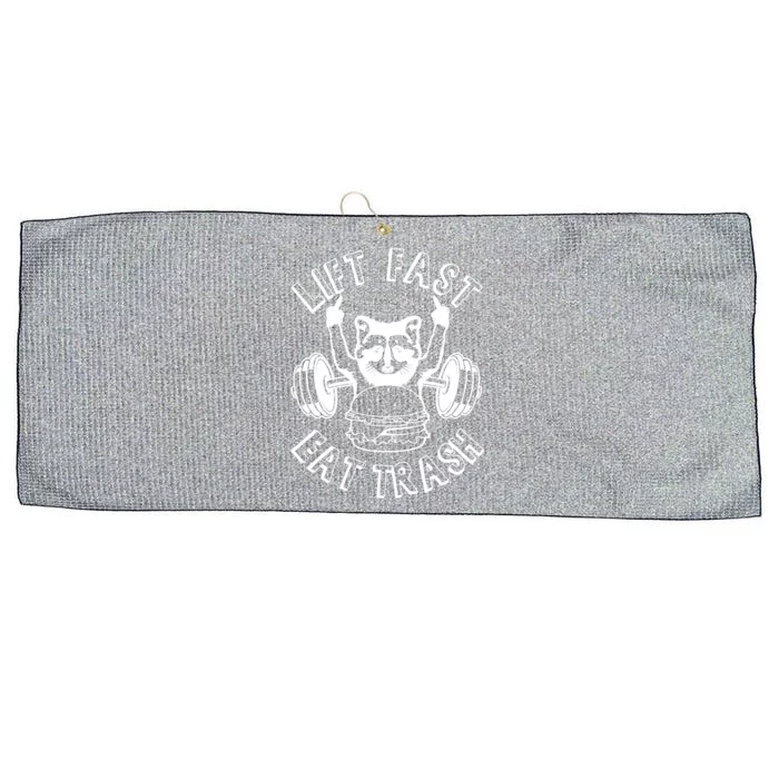 Lift Fast Eat Trash Racoon Gym And Fitness And Gift Large Microfiber Waffle Golf Towel