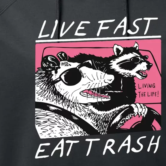 Live Fast Eat Trash Animal Funny Raccoon Performance Fleece Hoodie