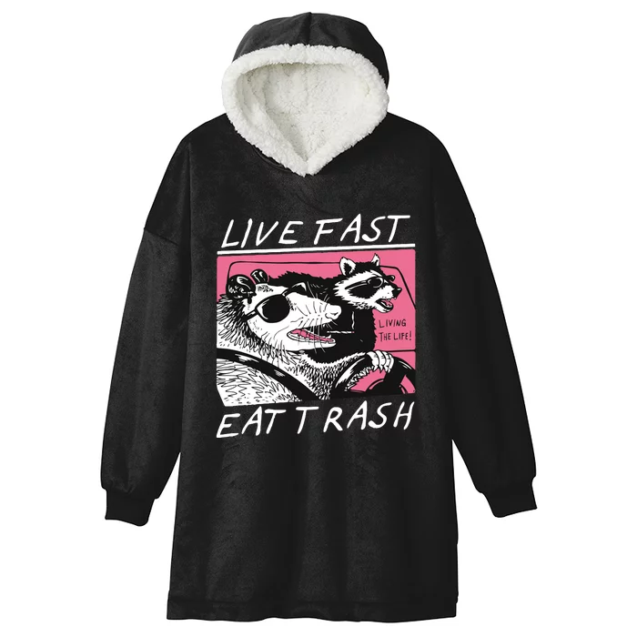 Live Fast Eat Trash Animal Funny Raccoon Hooded Wearable Blanket