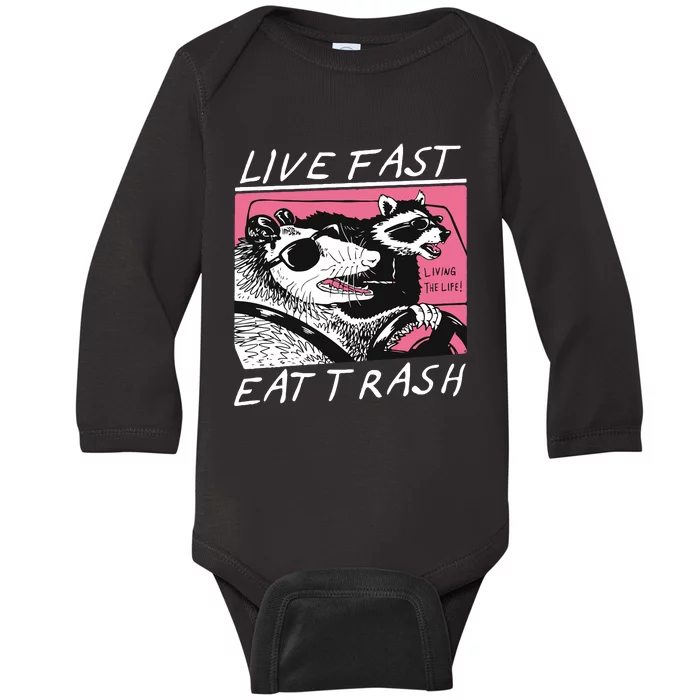 Live Fast Eat Trash Animal Funny Raccoon Baby Long Sleeve Bodysuit