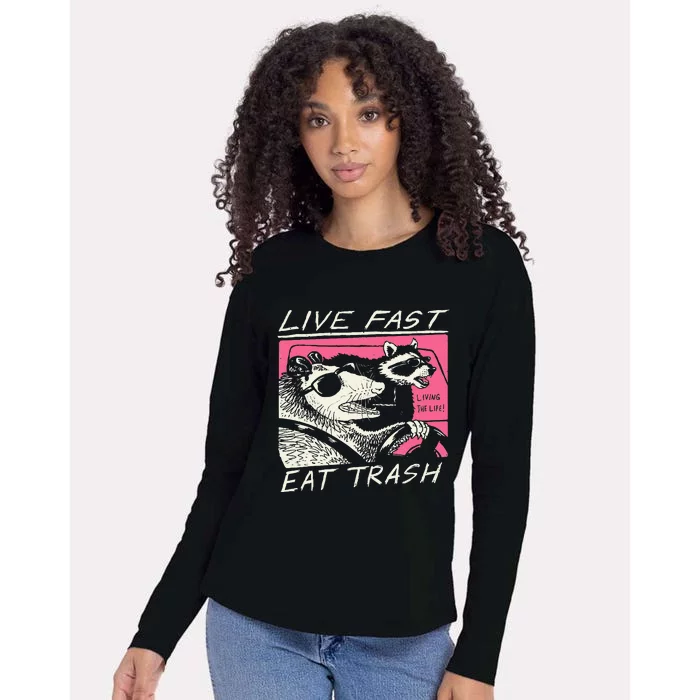 Live Fast Eat Trash And Get Hit By A Car Sunset Raccoon Womens Cotton Relaxed Long Sleeve T-Shirt