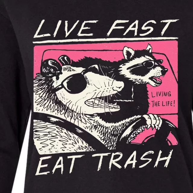 Live Fast Eat Trash And Get Hit By A Car Sunset Raccoon Womens Cotton Relaxed Long Sleeve T-Shirt