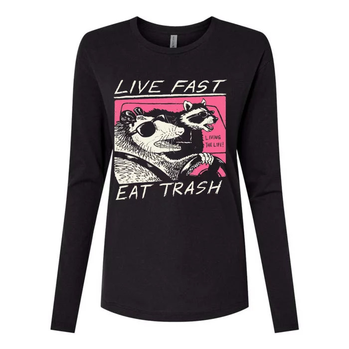 Live Fast Eat Trash And Get Hit By A Car Sunset Raccoon Womens Cotton Relaxed Long Sleeve T-Shirt