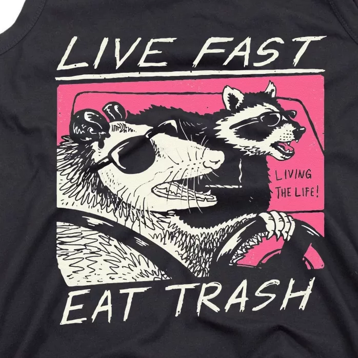 Live Fast Eat Trash And Get Hit By A Car Sunset Raccoon Tank Top