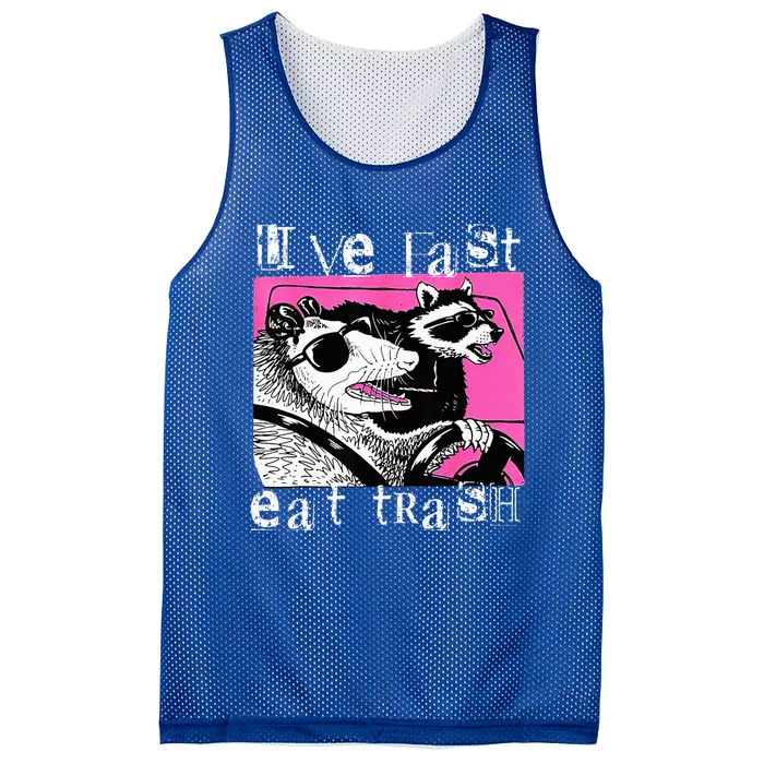 Live Fast Eat Trash Funny Possum Racoon Retro Sunglasses Mesh Reversible Basketball Jersey Tank