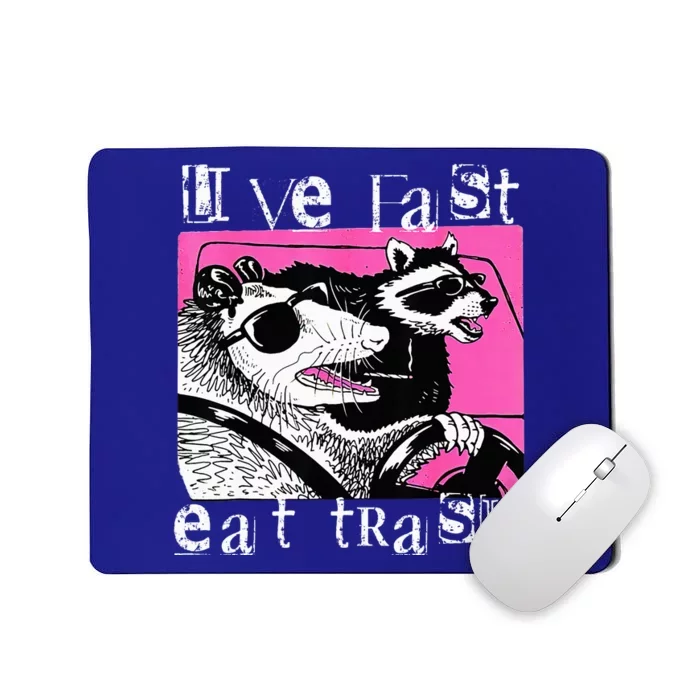 Live Fast Eat Trash Funny Possum Racoon Retro Sunglasses Mousepad