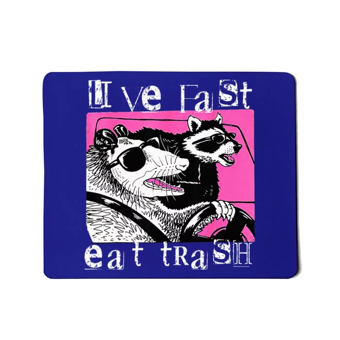 Live Fast Eat Trash Funny Possum Racoon Retro Sunglasses Mousepad