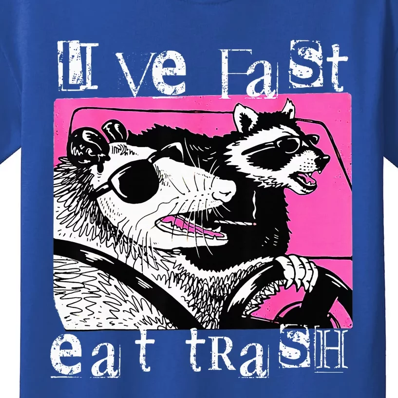 Live Fast Eat Trash Funny Possum Racoon Retro Sunglasses Kids T-Shirt