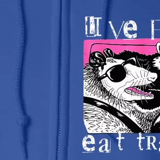 Live Fast Eat Trash Funny Possum Racoon Retro Sunglasses Full Zip Hoodie