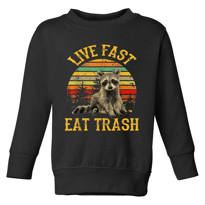 Live fast eat Trash Funny Raccoon Camping Vintage Toddler Sweatshirt